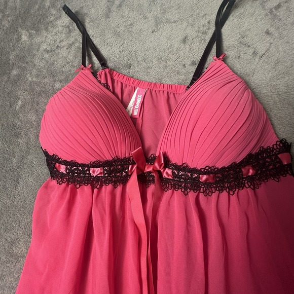 Hot Pink Black Cosmopolitan Babydoll Top Lingerie Camisole Romantic Coquette‎ L - Picture 5 of 12